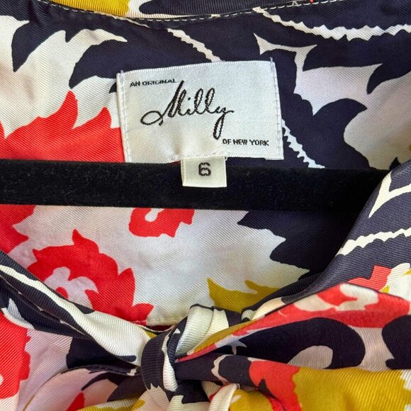 Milly 100% Silk Floral Tie-Neck Blouse Size 6 - Picture 2 of 11
